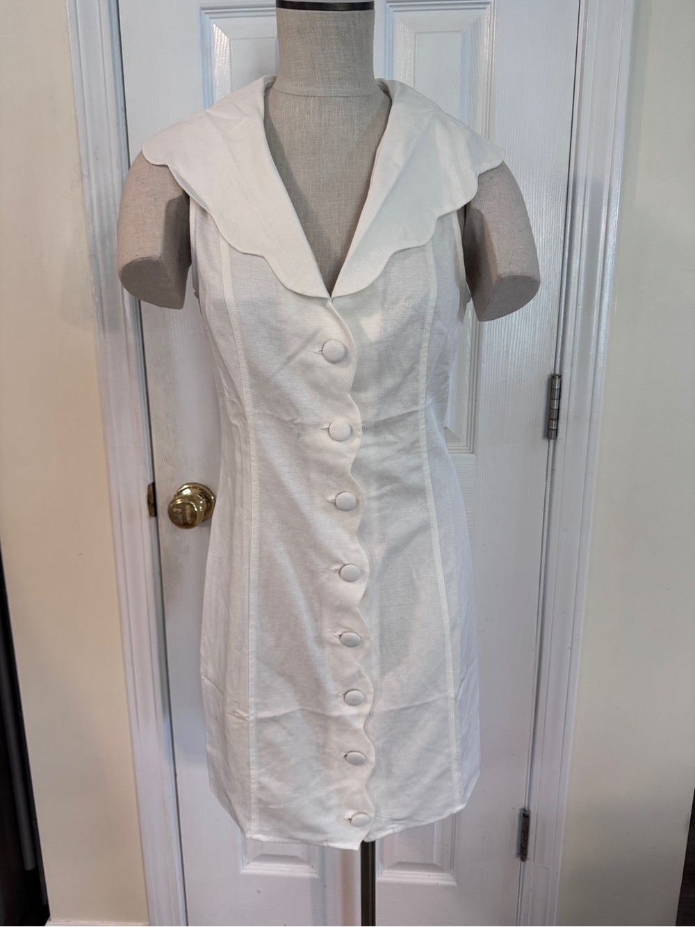 Rachel Parcell Scallop Collar Dress White Linen Blend Button Front Dress NWT S - Picture 3 of 16